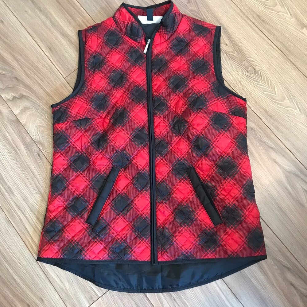 Karen Scott Red Plaid Puffer Vest Ladies Red Size Small S